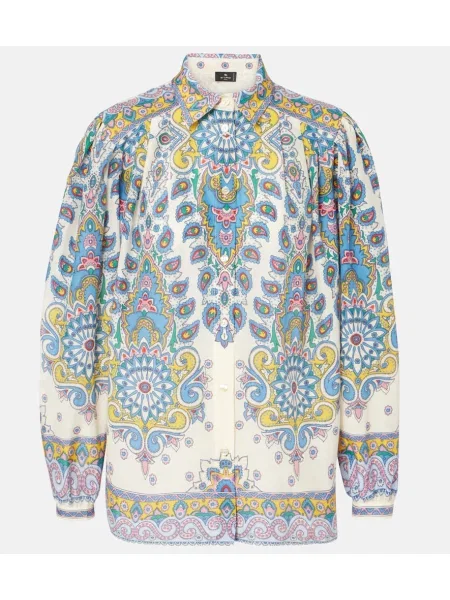 Jedwabny top Etro z wzorem paisley niebieski