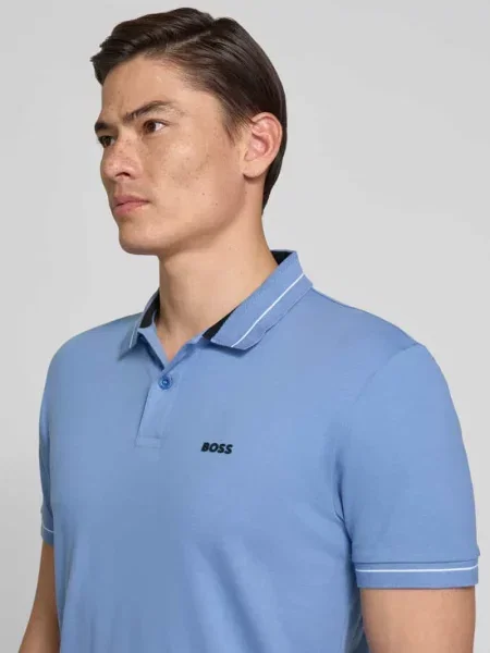 Koszulka polo o kroju regular fit z mieszanki bawełny model PL_Member' Boss Green niebieska