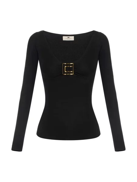 Top Elisabetta Franchi z logo z dżerseju czarny