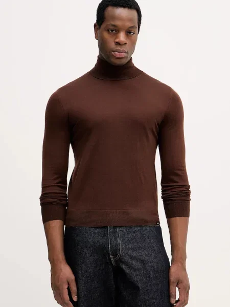 Colmar sweter wełniany lekki z golferm brązowy