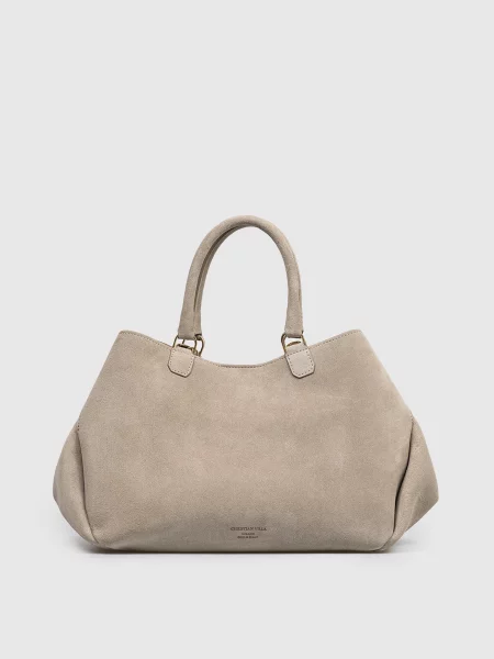 Замшева сумка-тоут з тисненням логотипа Christian Villa бежева