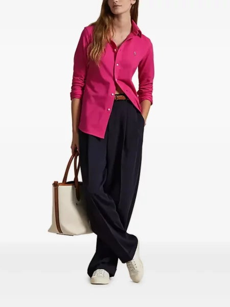 Cămașă Polo Ralph Lauren cu broderie tricotate cu decolteu în V albastru