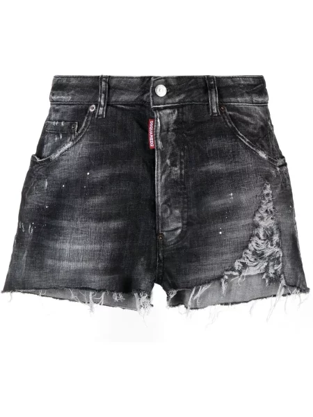 Szorty jeansowe Dsquared2 z przetarciami czarne