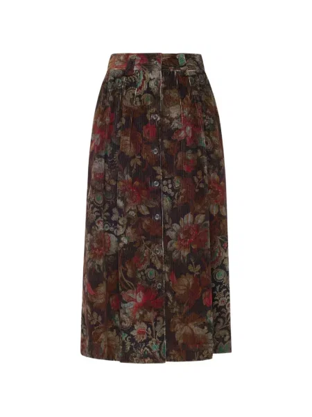 Fustă Pierre-louis Mascia de catifea cord cu model floral cu imagine maro