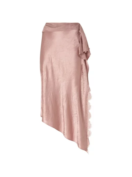 Fustă midi Pinko din satin asimetrică roz