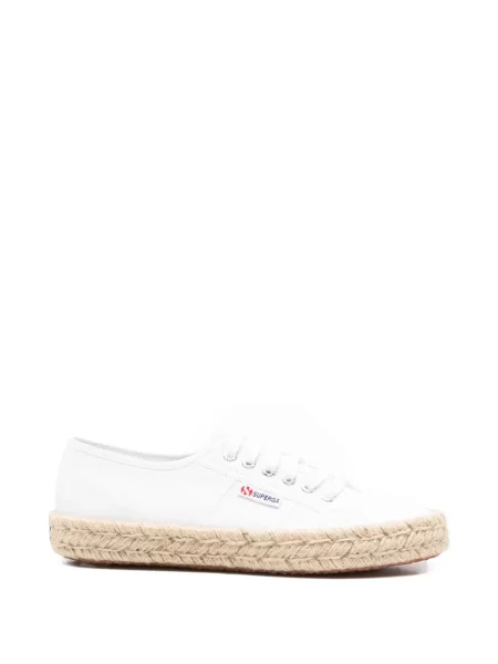 Sneakerși Superga cu șireturi din dantelă țesuți alb