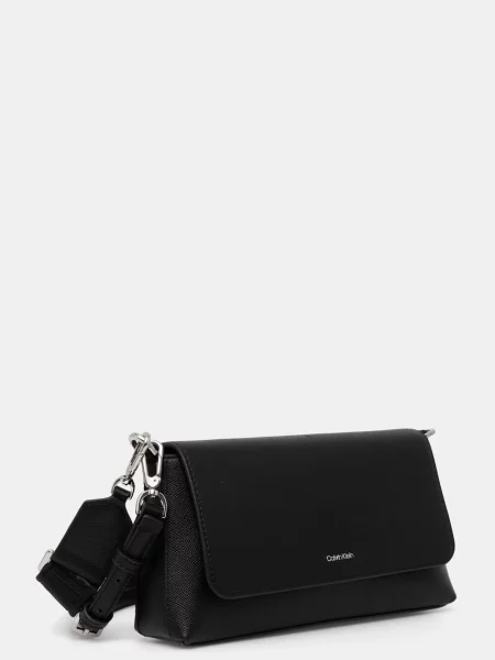 Lniana torebka crossbody Calvin Klein czarna