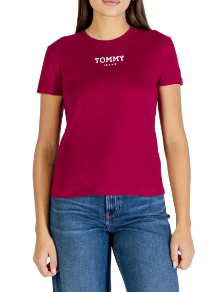 Tommy Jeans Majica ESSENTIAL jagoda / bela modra