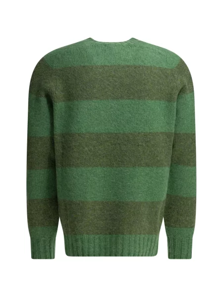 Pulover Beams Plus cu dungi cu decolteu rotund verde