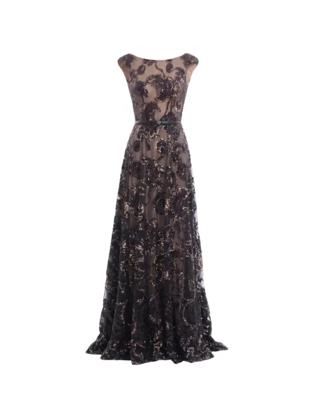Rochie maxi Saiid Kobeisy cu broderie din tul negru