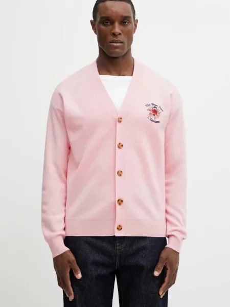 Vuneni kardigan Drôle de Monsieur Slogan Rose ružičasta