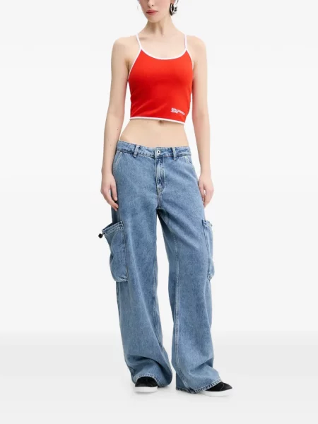 Топ Karl Lagerfeld Jeans с връзки с дантела червено