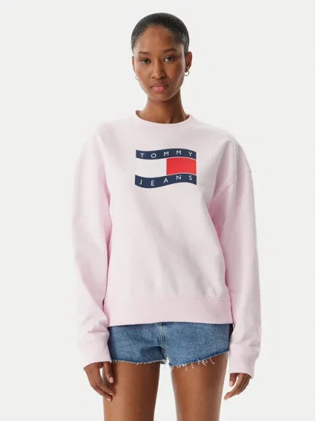 Tommy Jeans Pulóver Wavy Flag Világos Boxy Fit rózsaszín