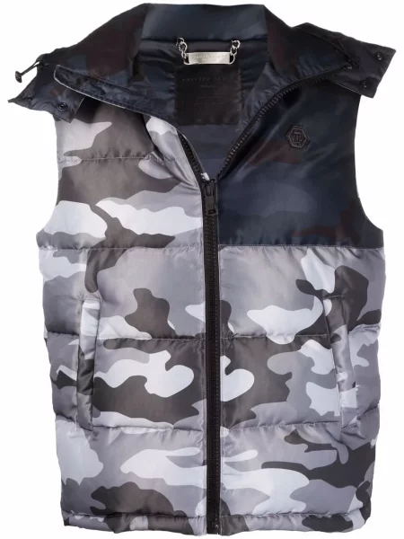 Vestă din puf Philipp Plein cu imagine cu model camuflaj gri
