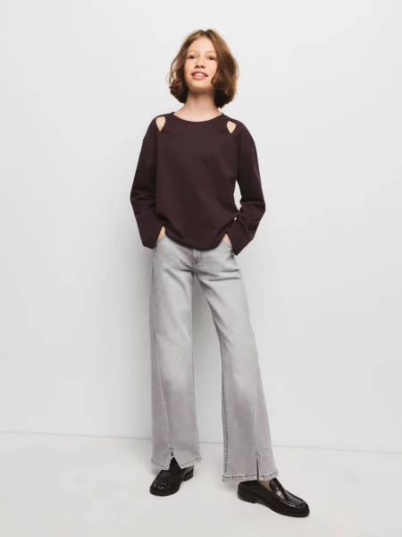 Jeansy flare z przeszyciami denim Dzieci 6 MANGO KIDS szary