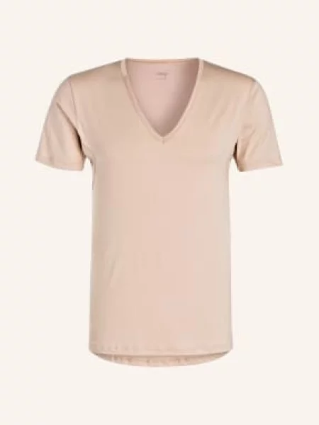 T-shirt o kroju slim fit z dekoltem w serek seria ‘DRY COTTON FUNCTIONAL’ model ‘DAS DRUNTERHEMD’ Mey beżowa