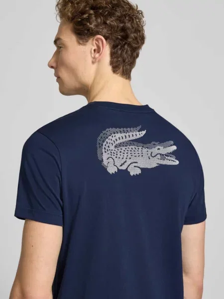 Regular Fit T-shirt z mieszanki bawełny Lacoste Sport granatowa