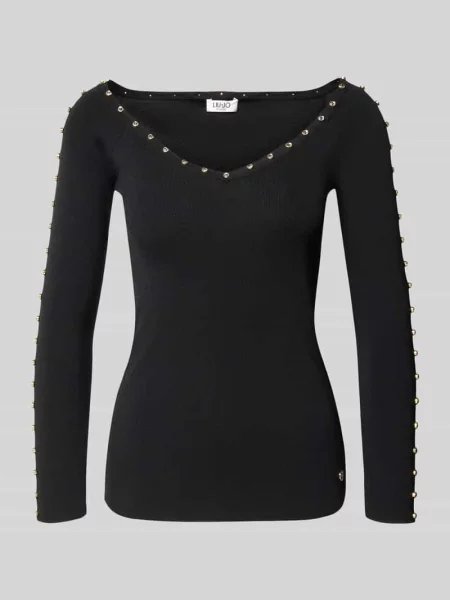 Bluzka z długim rękawem o kroju slim fit z mieszanki model Maglia Chiusa' Liu Jo White czarna