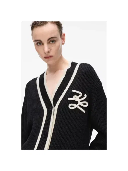 Kardigan Karl Lagerfeld wełniany z logo czarny