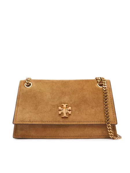 Tory Burch Τσάντα Kira Turnlock Suede Mini Bag καφέ