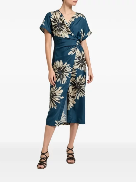 Rochie midi Brunello Cucinelli de mătase cu model floral cu imagine albastru