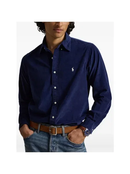 Koszula Polo Ralph Lauren sztruksowa z długim rękawem niebieska