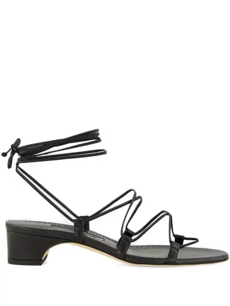Sandale Manolo Blahnik cu șireturi din dantelă negru