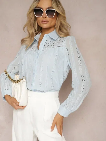 Cămașă deschis din cu Dantelă Namiella albastru