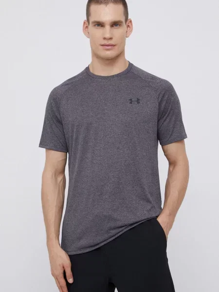 Тениска за трениране Under Armour Tech сиво с изчистен дизайн черно