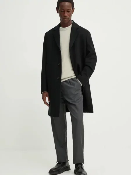 Шерстяное пальто Theory черное