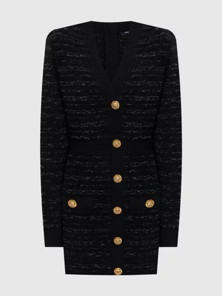 Твідова сукня з акцентними плечима Balmain чорна