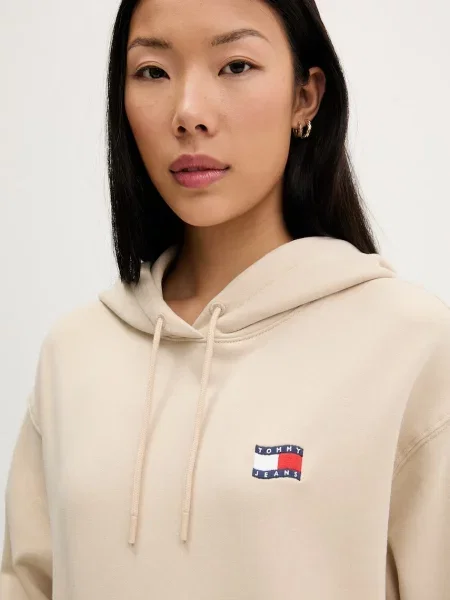 Суичър с качулка Tommy Jeans с качулка бежово