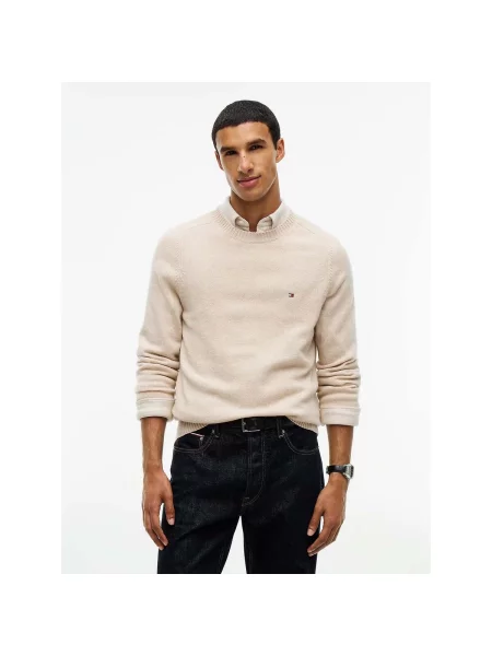 Pulover Tommy Hilfiger cu decolteu rotund alb
