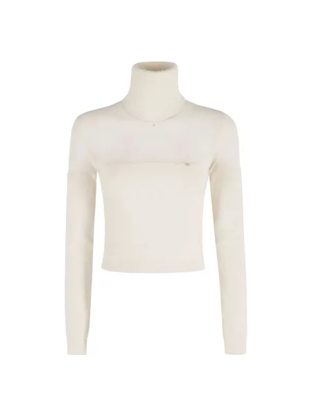 Dzianinowy sweter z golfem Elisabetta Franchi z logo do golfa biały