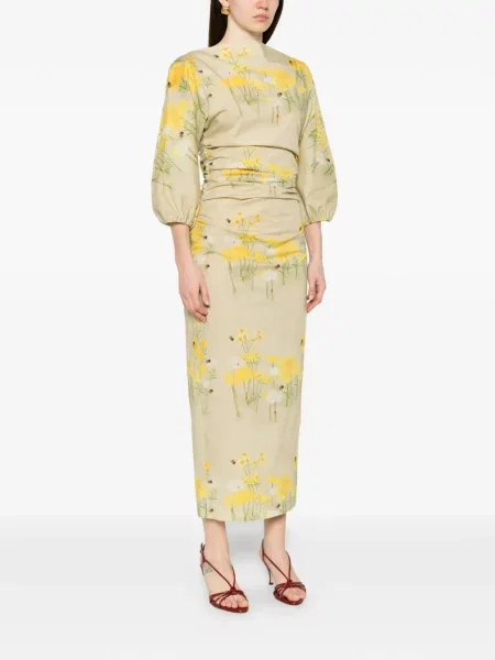 Rochie midi Bernadette cu model floral cu imagine galben