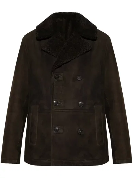 Кожено яке Yves Salomon двуредно кафяво