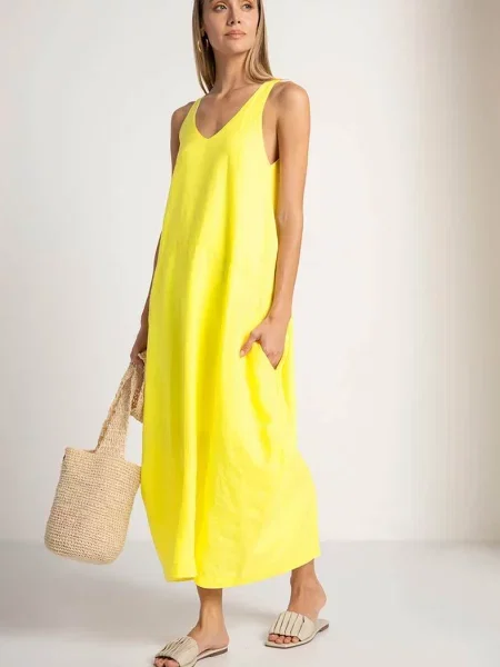 Легкий женский сарафан на широких бретелях жовтий