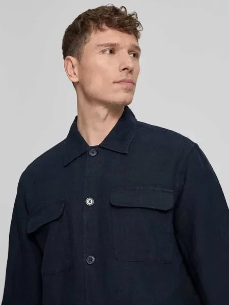 Kurtka koszulowa lniana o kroju regular fit z kołnierzykiem typu kent model ‘LEROY SUN’ Selected Homme
