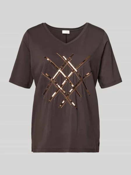 T-shirt z cekinami i dekoltem w serek Milano Italy