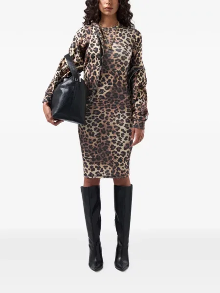Rochie midi Gcds cu imagine cu model leopard maro