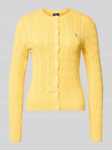 Polo Ralph Lauren Swetry Kobieta L Kardigan z bawełny o warkoczowym splocie z okrągłym dekoltem żółty
