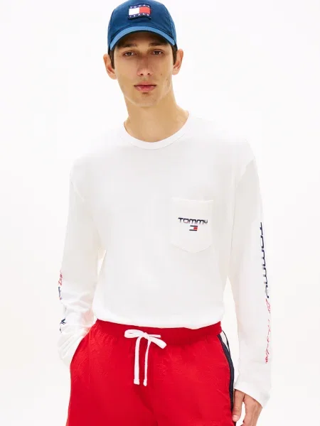 Tommy Jeans tričko s dlhým rukávom pánske béžová