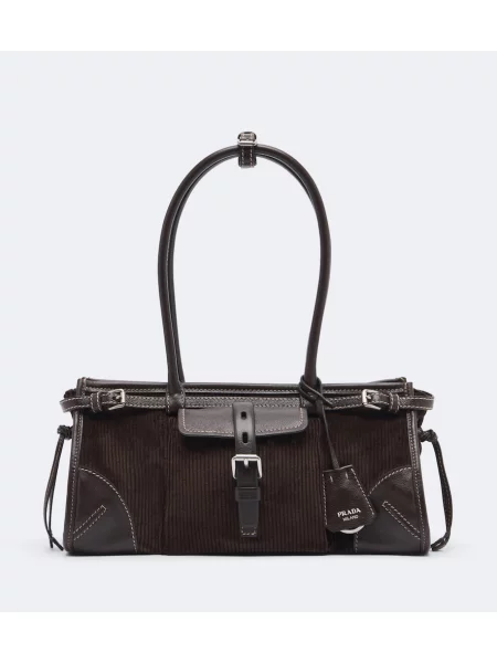 Geantă Prada de catifea cord maro