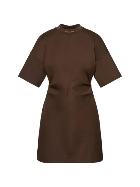 Gulerat rochie mini Calvin Klein cu autograf maro