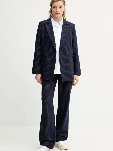 A.P.C. spodnie wełniane pantalon jane proste high waist granatowy