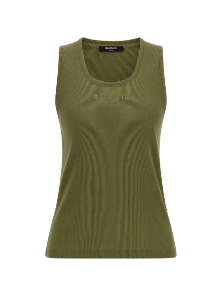 Top Balmain cu broderie cu nervuri verde