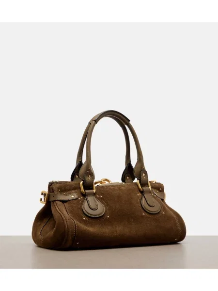 Geantă Chloé din piele de căprioară verde