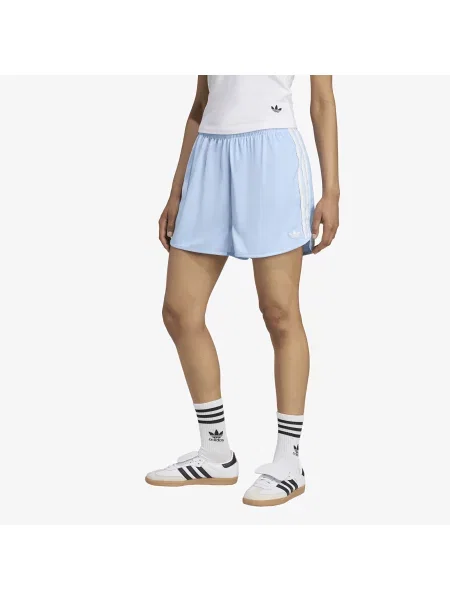 Сатенени панталон Adidas Originals на райета с висока талия синьо