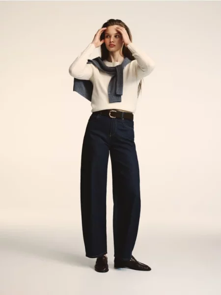 Reserved LADIES` JEANS TROUSERS & BELT metalizat albastru
