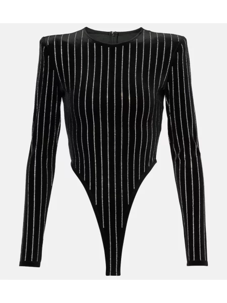 Aksamitny top Alex Perry w paski z kryształkami czarny